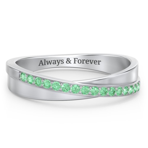 Accent Crossover Ring – Sterling Silver with Green Premium Zirconia