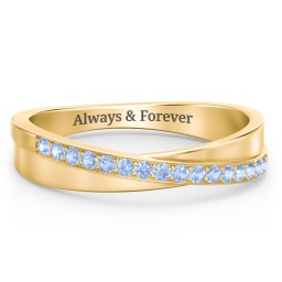 Accent Crossover Ring in 10K Solid Yellow Gold with Fancy Blue Premium Zirconia