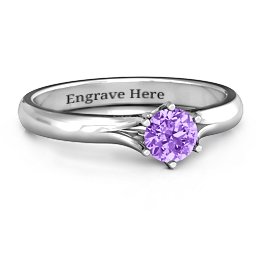 6 Prong Solitaire Ring in 925 Sterling Silver with Amethyst