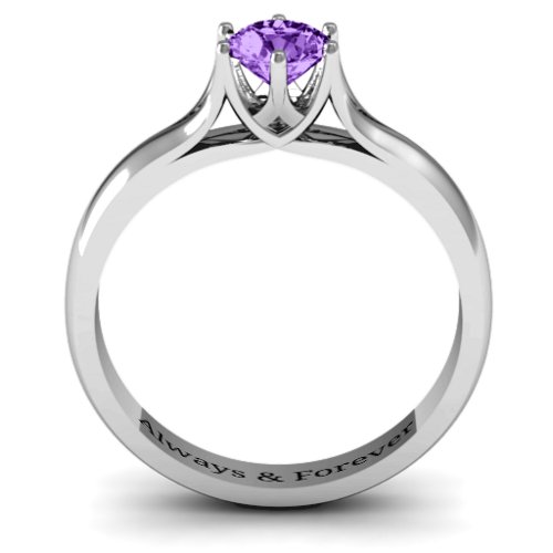6 Prong Solitaire Ring – Sterling Silver with Amethyst