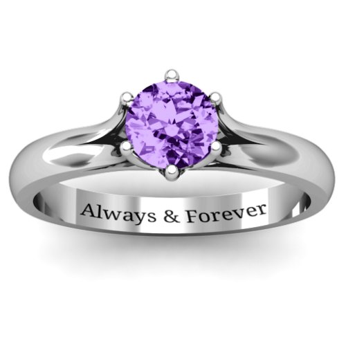 6 Prong Solitaire Ring – Sterling Silver with Amethyst