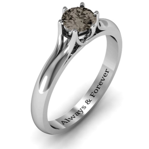 6 Prong Solitaire Ring – Sterling Silver with Smokey Quartz