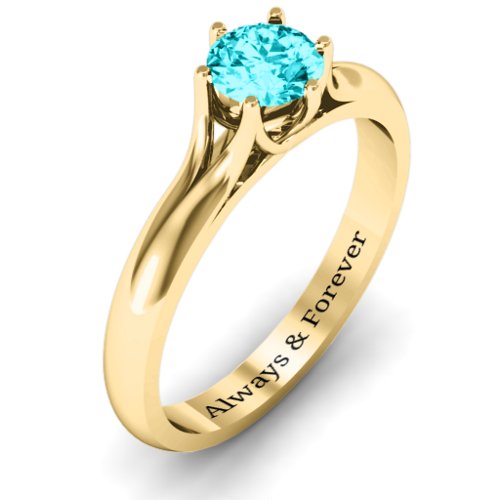 6 Prong Solitaire Ring – 10K Yellow Gold with Mint Premium Zirconia