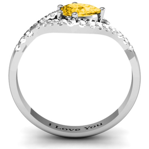 Golden Eye Pear Ring with Accent Infusion – 10K White Gold with Golden Yellow Premium Zirconia and White Premium Zirconia