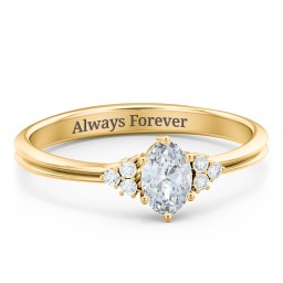 Solitaire Oval with Triple Accents Ring in 18K Gold Plated Silver with Diamond and White Premium Zirconia