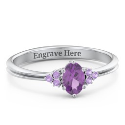 Solitaire Oval with Triple Accents Ring in 925 Sterling Silver with Amethyst, Amethyst Premium Zirconia, and Diamond