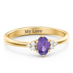 Solitaire Oval with Triple Accents Ring in 10K Solid Yellow Gold