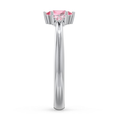 Solitaire Oval with Triple Accents Ring – Sterling Silver with Pink Tourmaline and Fancy Pink Premium Zirconia