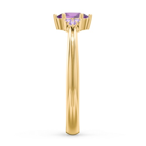 Solitaire Oval with Triple Accents Ring – 18K Gold Plated Silver with Amethyst and Amethyst Premium Zirconia