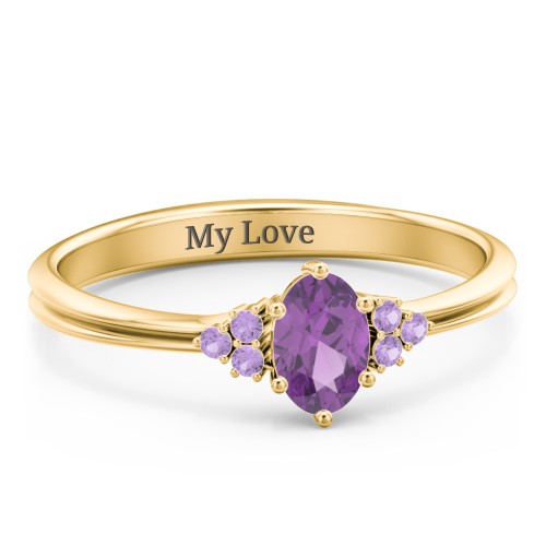 Solitaire Oval with Triple Accents Ring – 18K Gold Plated Silver with Amethyst and Amethyst Premium Zirconia