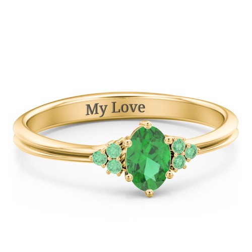 Solitaire Oval with Triple Accents Ring – 18K Gold Plated Silver with Emerald and Green Premium Zirconia