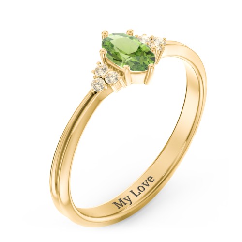 Solitaire Oval with Triple Accents Ring – 18K Gold Plated Silver with Peridot and Fancy Yellow Premium Zirconia