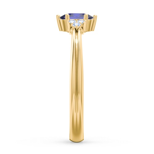 Solitaire Oval with Triple Accents Ring – 18K Gold Plated Silver with Blue Sapphire and Fancy Blue Premium Zirconia