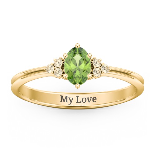 Solitaire Oval with Triple Accents Ring – 18K Gold Plated Silver with Peridot and Fancy Yellow Premium Zirconia