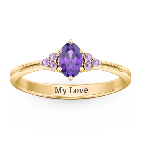 Solitaire Oval with Triple Accents Ring – 18K Gold Plated Silver with Amethyst and Amethyst Premium Zirconia