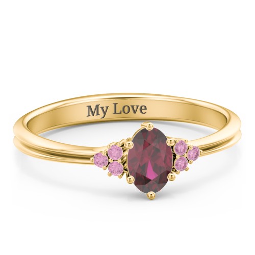 Solitaire Oval with Triple Accents Ring – 18K Gold Plated Silver with Ruby and Red Premium Zirconia