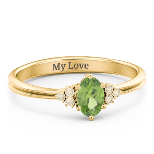Solitaire Oval with Triple Accents Ring – 18K Gold Plated Silver with Peridot and Fancy Yellow Premium Zirconia