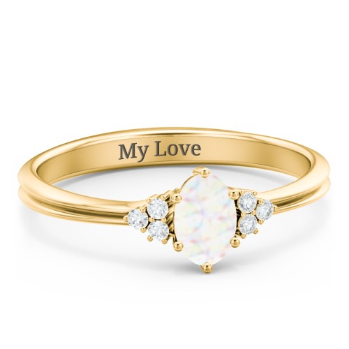 Solitaire Oval with Triple Accents Ring – 18K Gold Plated Silver with Opal and White Premium Zirconia
