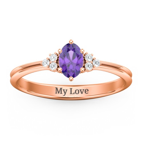Solitaire Oval with Triple Accents Ring – 10K Rose Gold with Amethyst and White Premium Zirconia