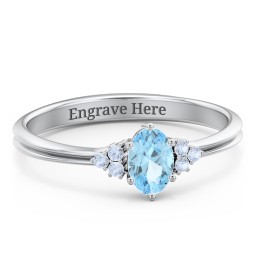 Solitaire Oval with Triple Accents Ring in 925 Sterling Silver with Blue Topaz, Fancy Blue Premium Zirconia, and Diamond