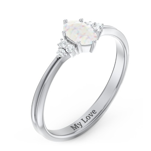 Solitaire Oval with Triple Accents Ring – Sterling Silver with Opal and White Premium Zirconia