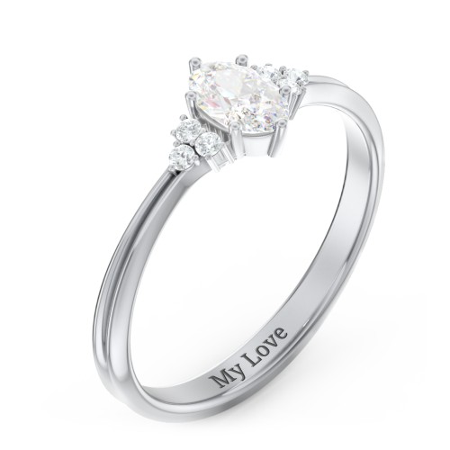 Solitaire Oval with Triple Accents Ring – Sterling Silver with White Sapphire and White Premium Zirconia