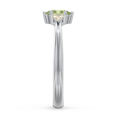Solitaire Oval with Triple Accents Ring – Sterling Silver with Peridot and Fancy Yellow Premium Zirconia