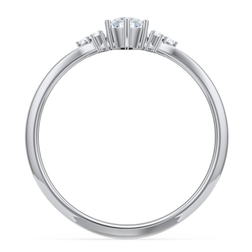 Solitaire Oval with Triple Accents Ring – Sterling Silver with Diamond