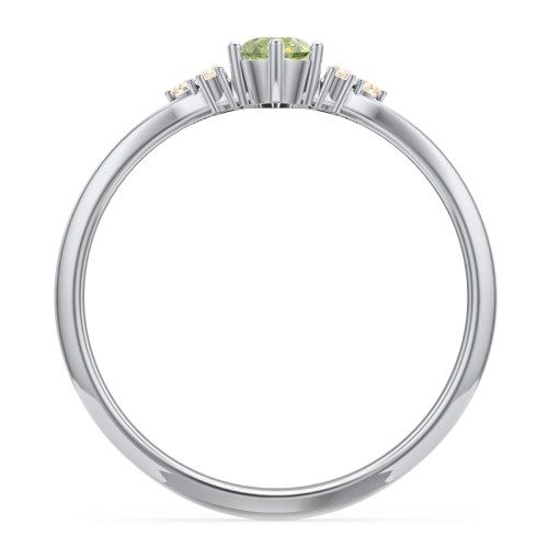 Solitaire Oval with Triple Accents Ring – Sterling Silver with Peridot and Fancy Yellow Premium Zirconia