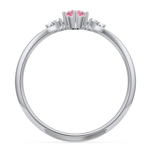 Solitaire Oval with Triple Accents Ring – Sterling Silver with Pink Tourmaline and White Premium Zirconia