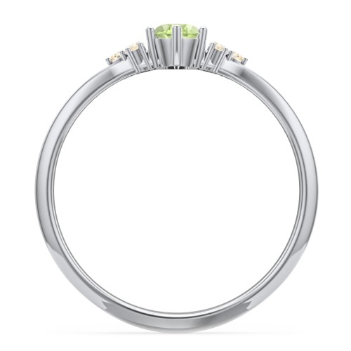 Solitaire Oval with Triple Accents Ring – Sterling Silver with Peridot and Fancy Yellow Premium Zirconia