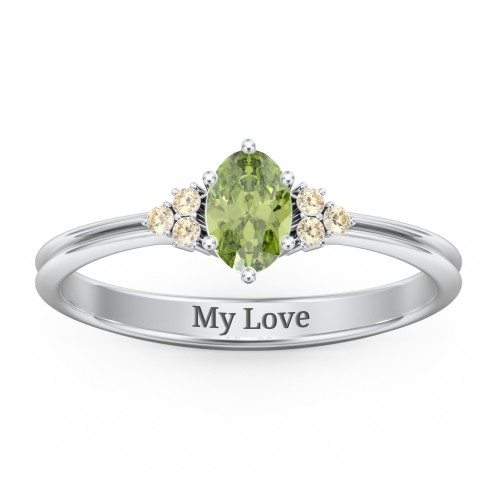Solitaire Oval with Triple Accents Ring – Sterling Silver with Peridot and Fancy Yellow Premium Zirconia