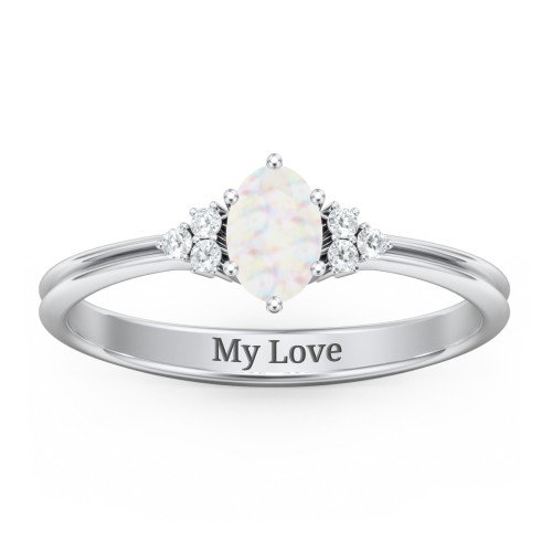 Solitaire Oval with Triple Accents Ring – Sterling Silver with Opal and White Premium Zirconia
