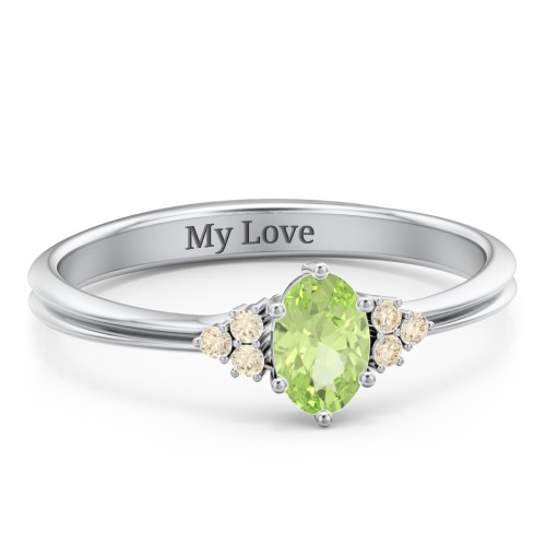 Solitaire Oval with Triple Accents Ring – Sterling Silver with Peridot and Fancy Yellow Premium Zirconia