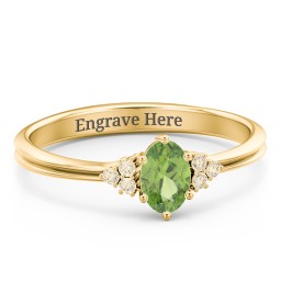Solitaire Oval with Triple Accents Ring in 10K Solid Yellow Gold with Peridot, Fancy Yellow Premium Zirconia, and Cubic Zirconia