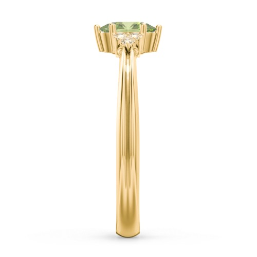 Solitaire Oval with Triple Accents Ring – 10K Yellow Gold with Peridot and Fancy Yellow Premium Zirconia