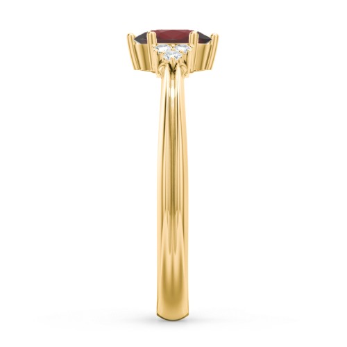 Solitaire Oval with Triple Accents Ring – 10K Yellow Gold with Garnet and White Premium Zirconia