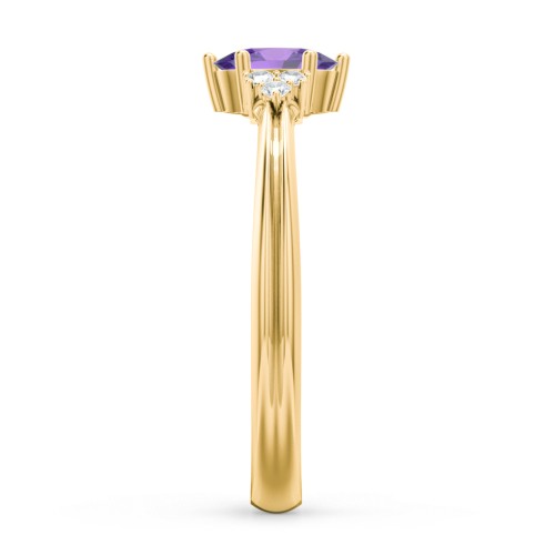 Solitaire Oval with Triple Accents Ring – 10K Yellow Gold with Amethyst and White Premium Zirconia
