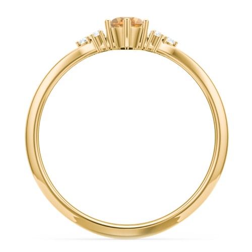 Solitaire Oval with Triple Accents Ring – 10K Yellow Gold with Citrine and White Premium Zirconia
