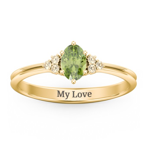 Solitaire Oval with Triple Accents Ring – 10K Yellow Gold with Peridot and Fancy Yellow Premium Zirconia