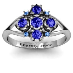 Round Stone "Beehive" Bloom Ring with Acccents