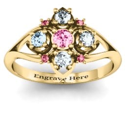 Round Stone "Beehive" Bloom Ring with Acccents