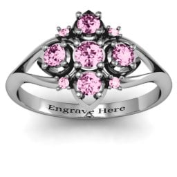 Round Stone "Beehive" Bloom Ring with Acccents in 925 Sterling Silver with Pink Sapphire and Fancy Pink Premium Zirconia