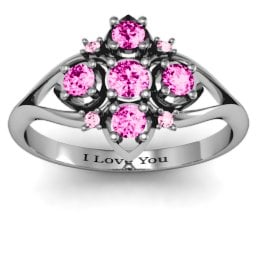 Round Stone "Beehive" Bloom Ring with Acccents in 925 Sterling Silver with Pink Tourmaline and Fancy Pink Premium Zirconia