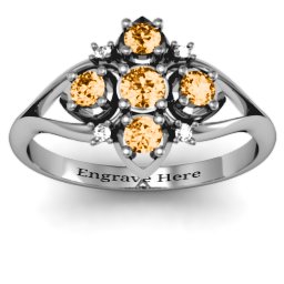 Round Stone "Beehive" Bloom Ring with Acccents in 925 Sterling Silver with Citrine and White Premium Zirconia