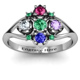 Round Stone "Beehive" Bloom Ring with Acccents in 925 Sterling Silver with Emerald, Ruby, Cubic Zirconia, Amethyst, Blue Sapphire, and Green Premium Zirconia