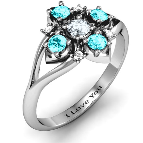 Round Stone "Beehive" Bloom Ring with Acccents – Sterling Silver with Cubic Zirconia, Mint Premium Zirconia, and White Premium Zirconia