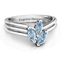 Triple Marquise Collage Ring in 925 Sterling Silver with Aquamarine