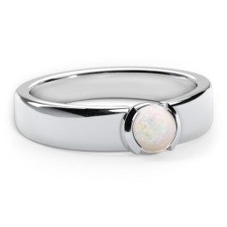 Half Bezel Set Round Stone Ring with Wide Band