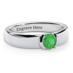 Half Bezel Set Round Stone Ring with Wide Band